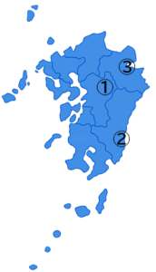 九州エリアの①~③観光地地図